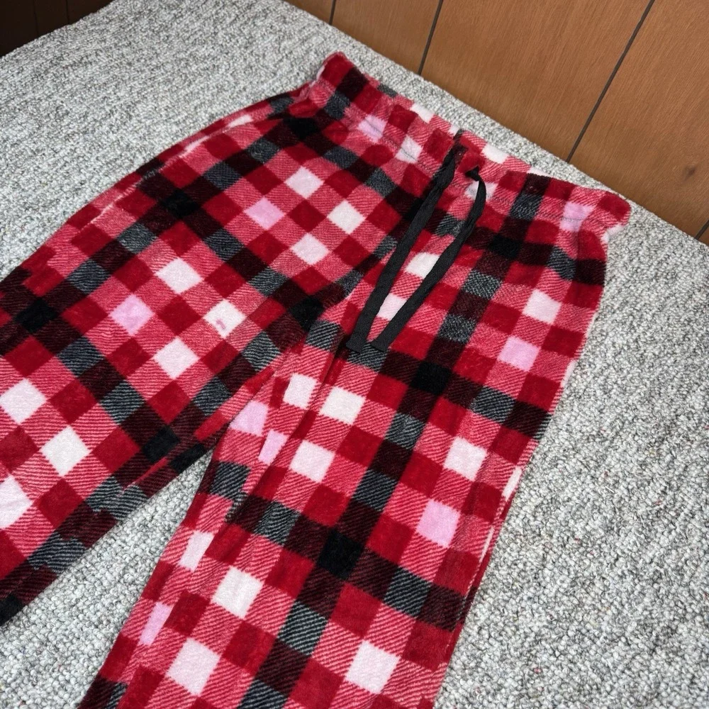 Faded Glory Lot of 2 Womens Large Sleepwear Pants Plaid Hearts Red Pink Pajama